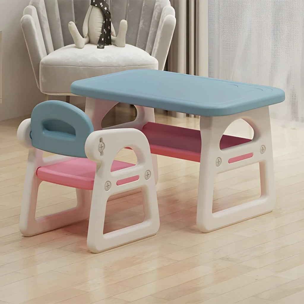 Contemporary Plastic Kids Writing Desk with Chair in Pastel Colors
