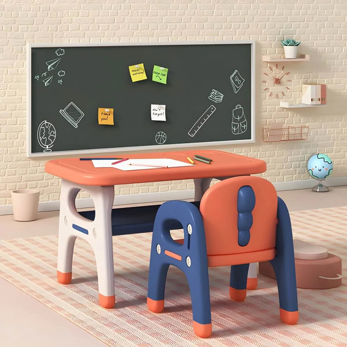 Contemporary Plastic Kids Writing Desk with Chair in Pastel Colors
