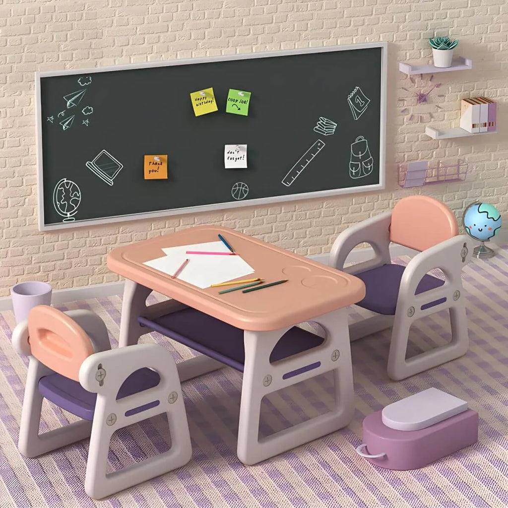 Contemporary Plastic Kids Writing Desk with Chair in Pastel Colors