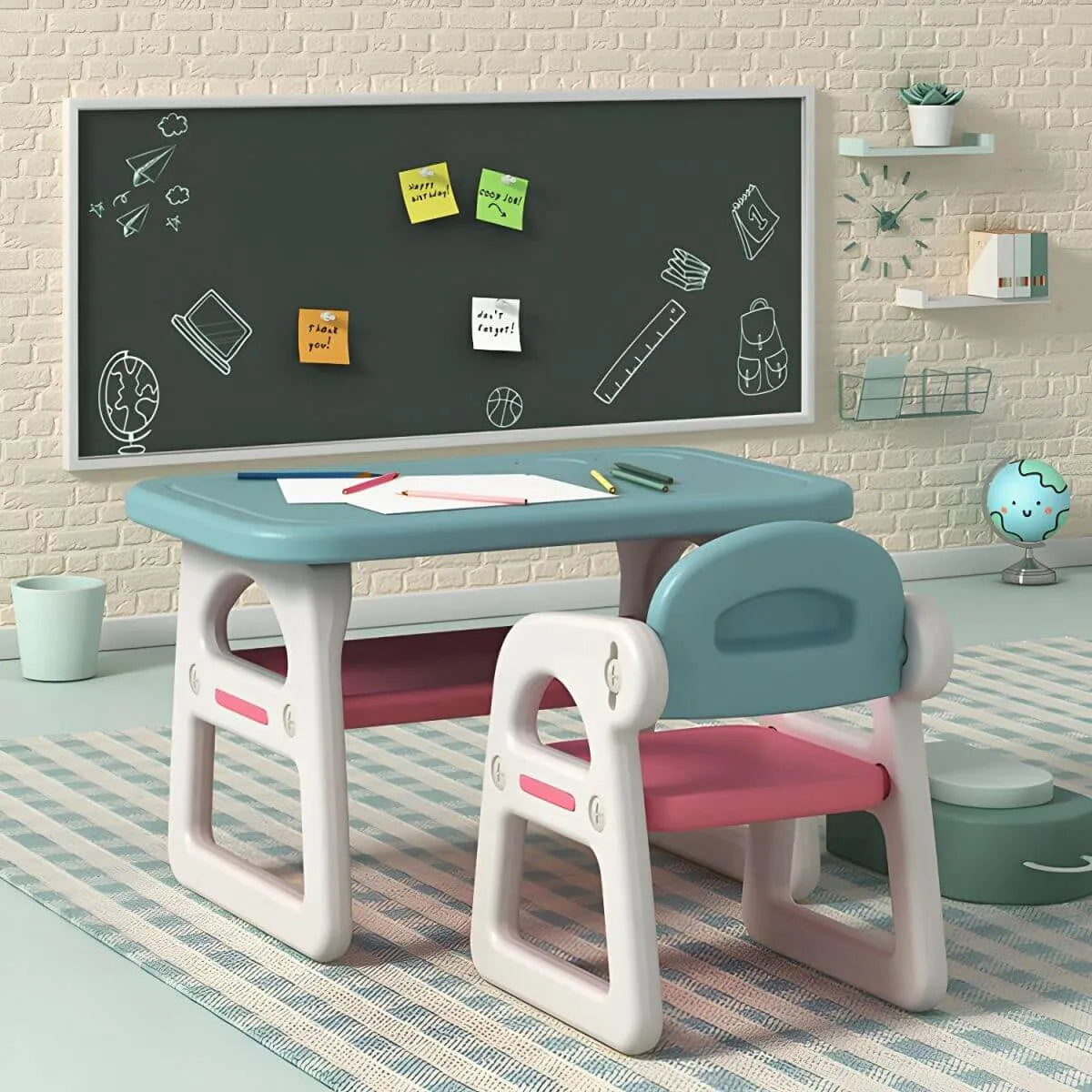 Contemporary Plastic Kids Writing Desk with Chair in Pastel Colors Main Product Image