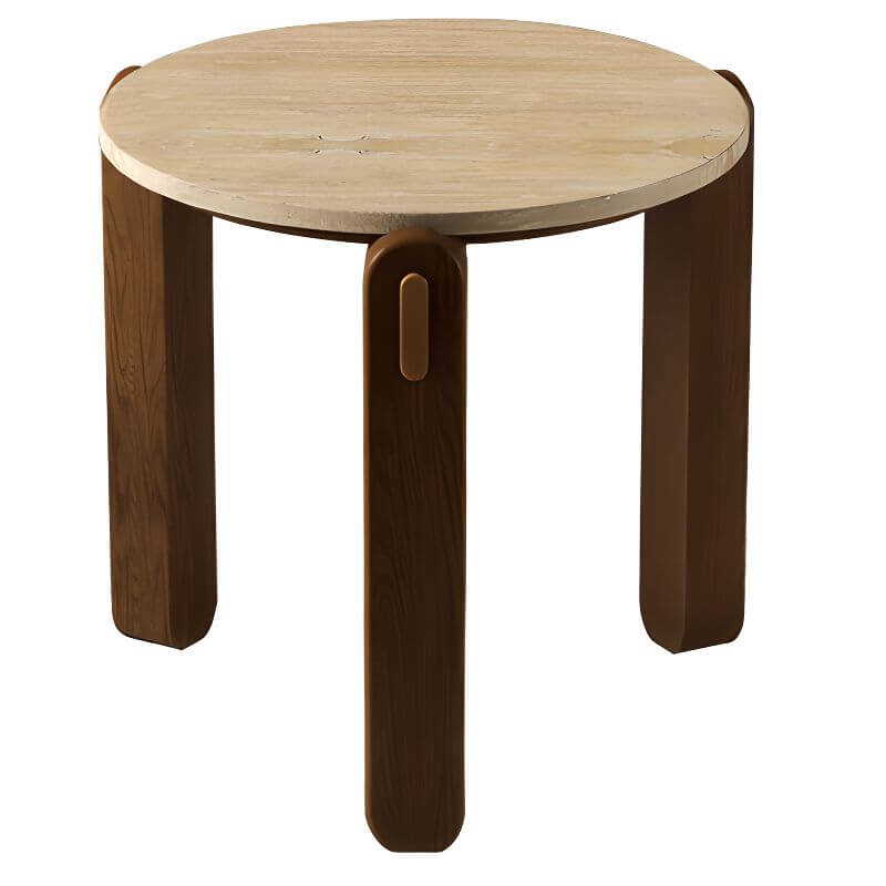 Contemporary Round Coffee Table with Natural Travertine Top