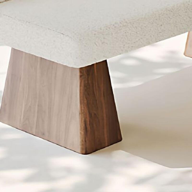 Contemporary Solid-Color Bench in Boucle Upholstery with Sculptural Wooden Frame