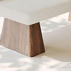 Contemporary Solid-Color Bench in Boucle Upholstery with Sculptural Wooden Frame