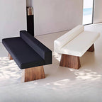 Contemporary Solid-Color Bench in Boucle Upholstery with Sculptural Wooden Frame Main Product Image