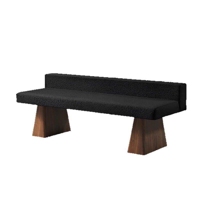 Contemporary Solid-Color Bench in Boucle Upholstery with Sculptural Wooden Frame