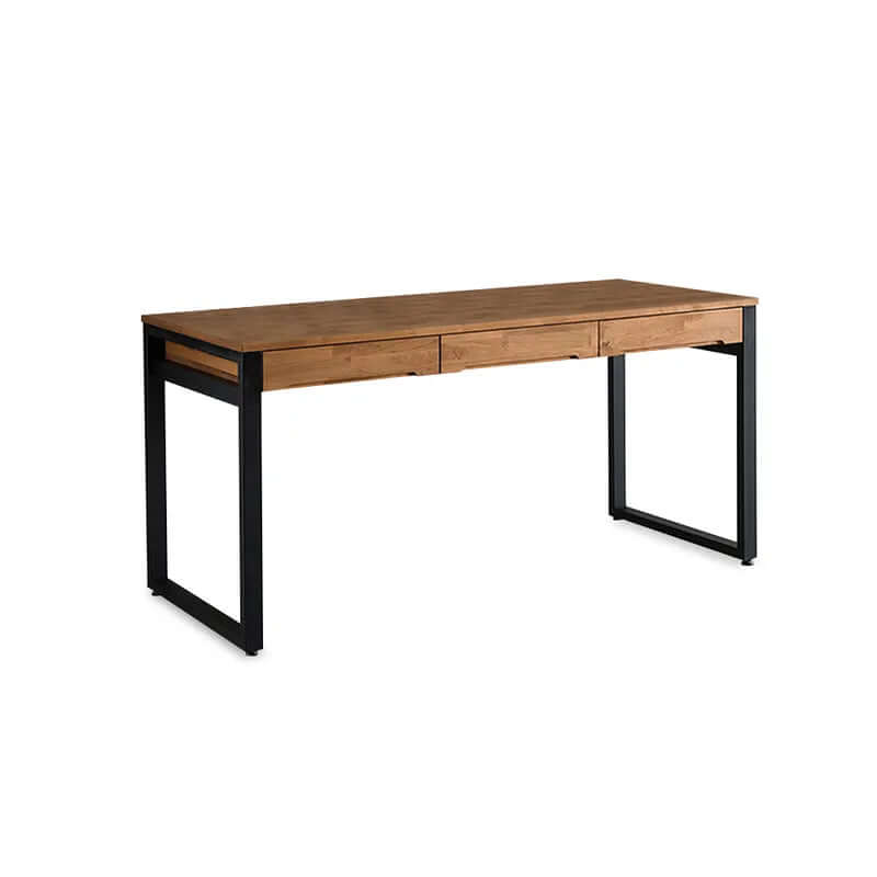 Contemporary Solid Wood Office Desk With Metal Legs