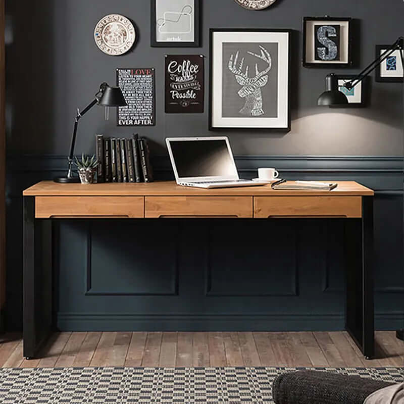 Contemporary Solid Wood Office Desk With Metal Legs