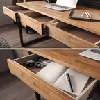Contemporary Solid Wood Office Desk With Metal Legs