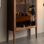 Contemporary Walnut Wood Wine Cabinet With Glass Doors