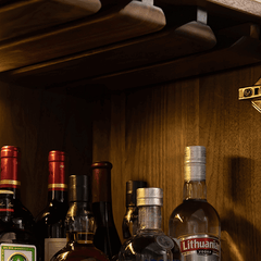 Contemporary Walnut Wood Wine Cabinet With Glass Doors