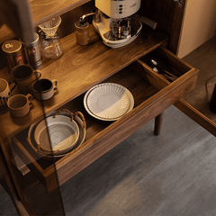 Contemporary Walnut Wood Wine Cabinet With Glass Doors