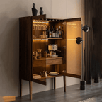 Contemporary Walnut Wood Wine Cabinet With Glass Doors