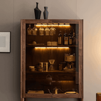 Contemporary Walnut Wood Wine Cabinet With Glass Doors