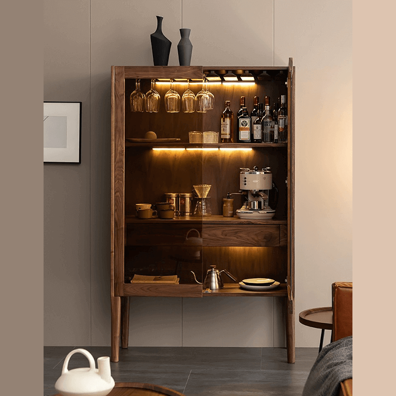 Contemporary Walnut Wood Wine Cabinet With Glass Doors Main Product Image Hauptbild
