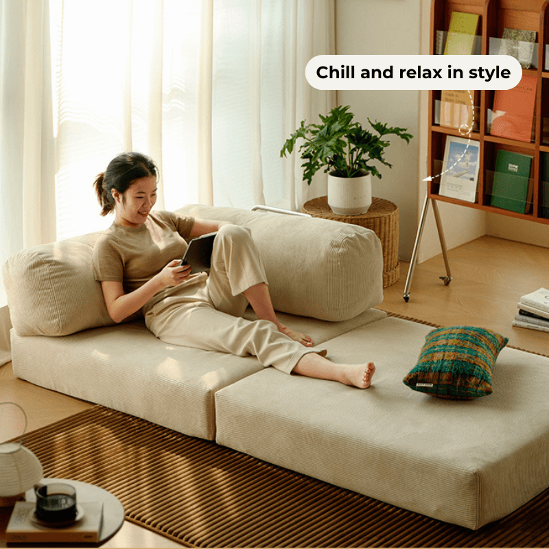 Convertible Beige Sofa Chair with Adjustable Backrest サブ画像