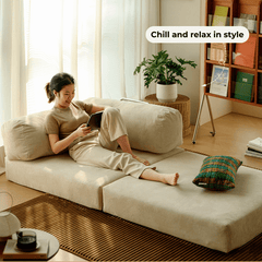 Convertible Beige Sofa Chair with Adjustable Backrest