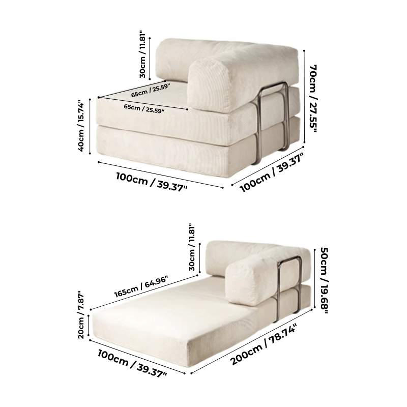 Convertible Beige Sofa Chair with Adjustable Backrest