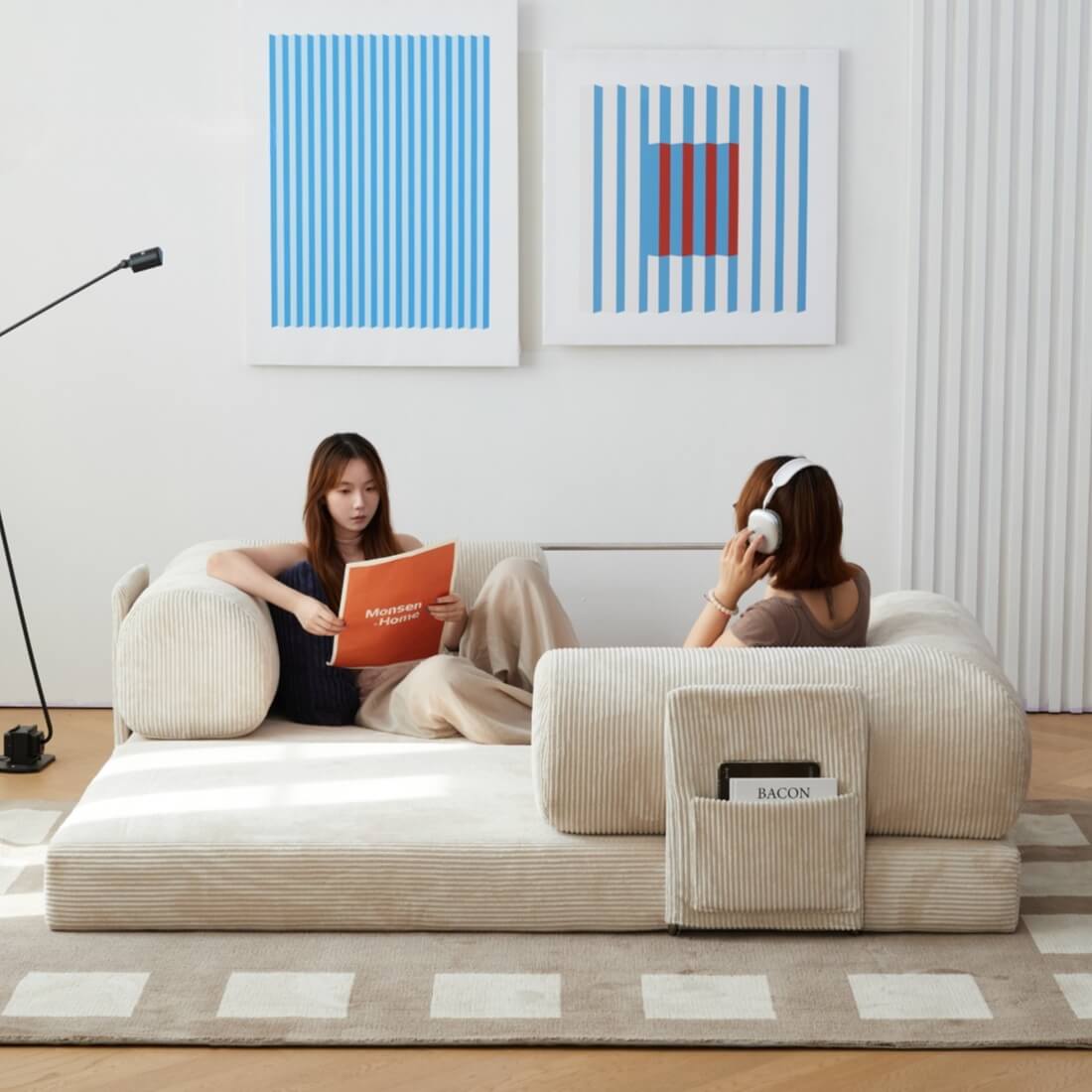 Convertible Sofa Bed With Corduroy Upholstery