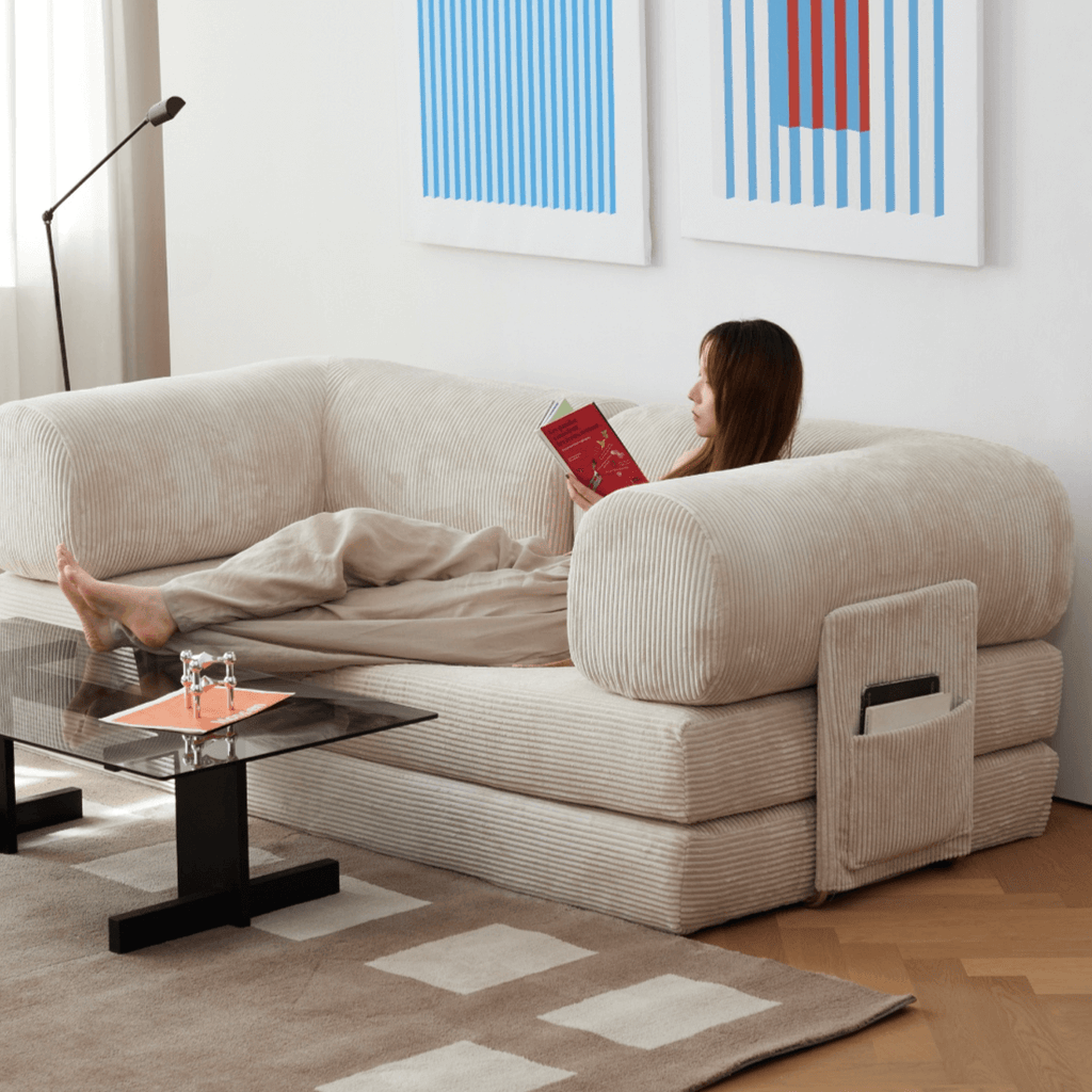 Convertible Sofa Bed With Corduroy Upholstery