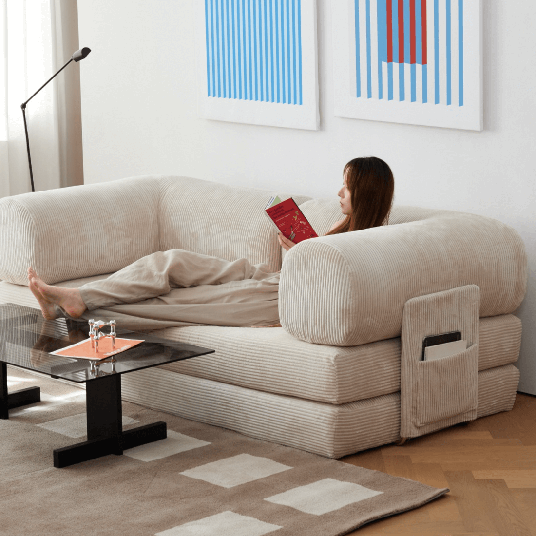 Convertible Sofa Bed With Corduroy Upholstery