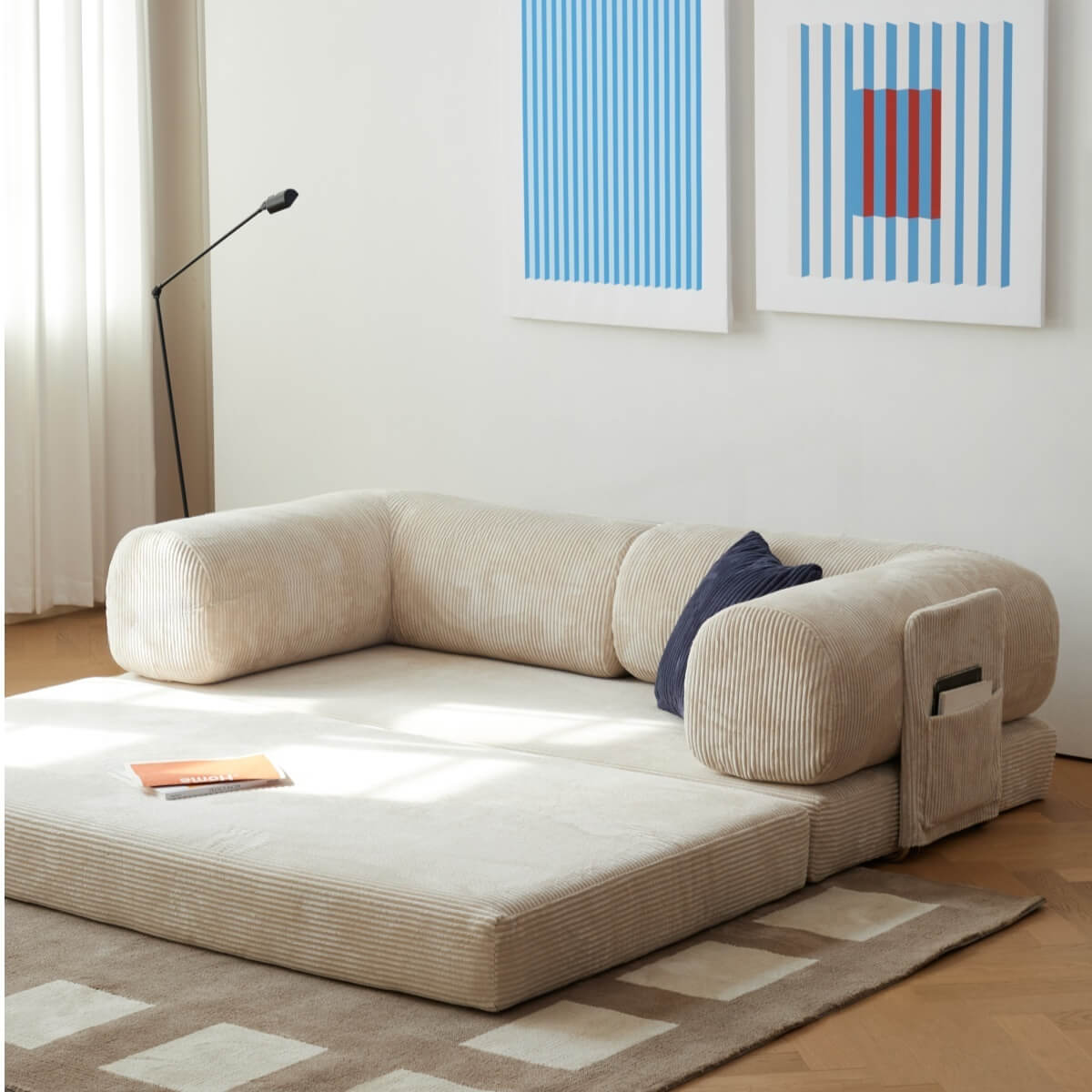 Convertible Sofa Bed With Corduroy Upholstery Main Product Image Image principale du produit