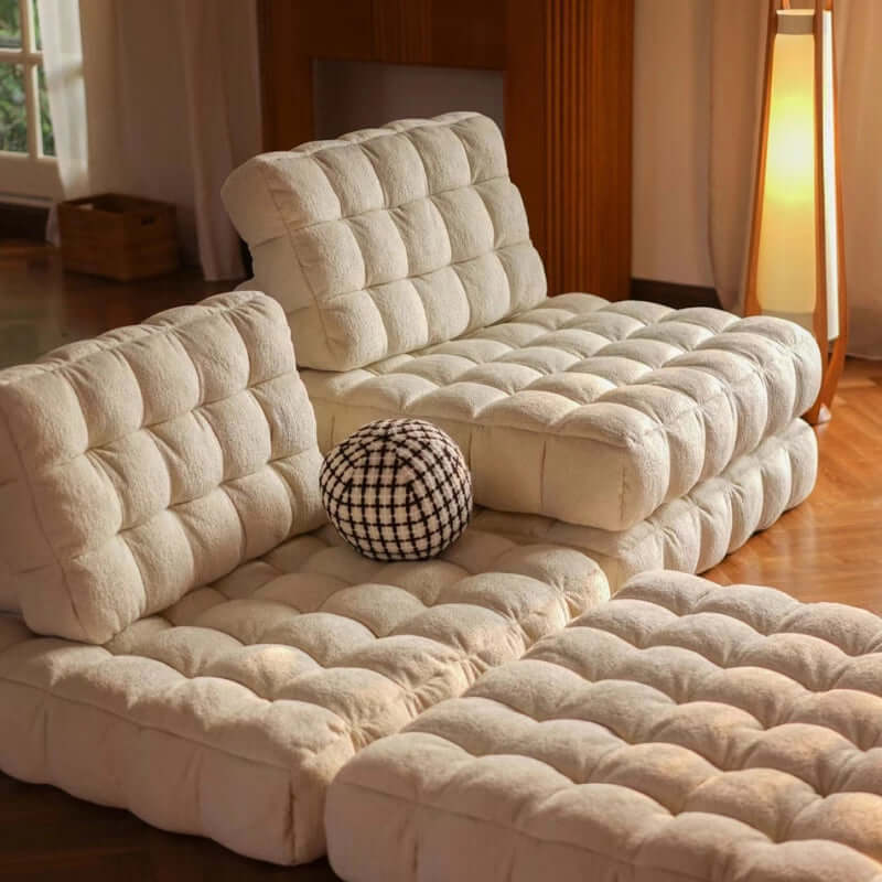 Convertible White Floor Sofa Bed Chair With Foam Fill