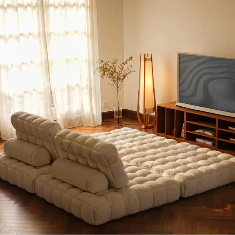 Convertible White Floor Sofa Bed Chair With Foam Fill