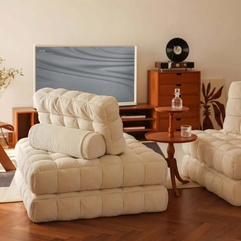 Convertible White Floor Sofa Bed Chair With Foam Fill