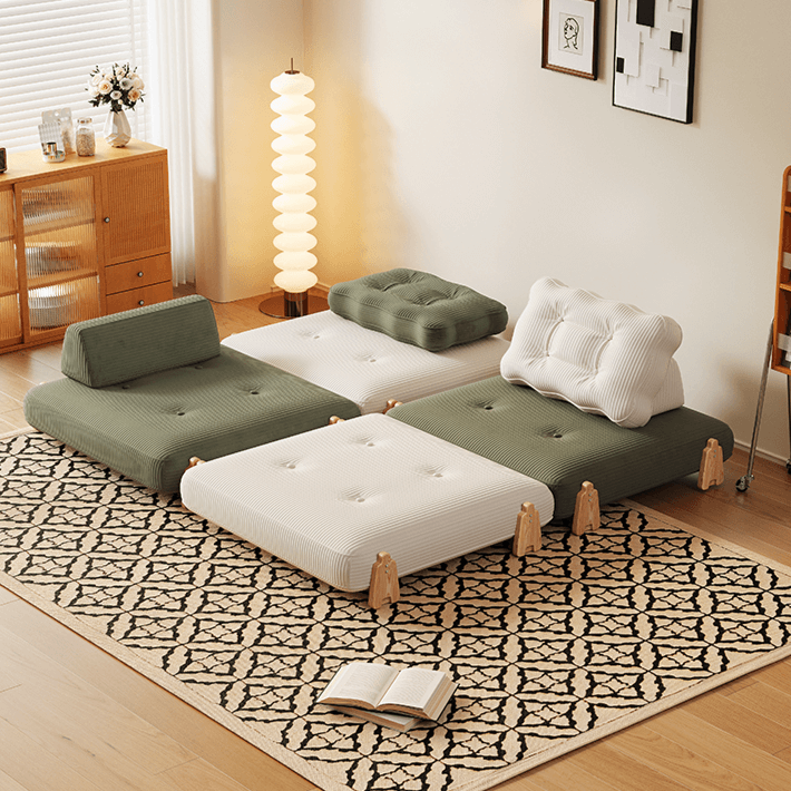 Convertible Wood Frame Floor Sofa Bed With Corduroy