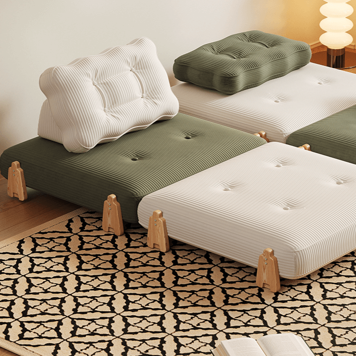 Convertible Wood Frame Floor Sofa Bed With Corduroy