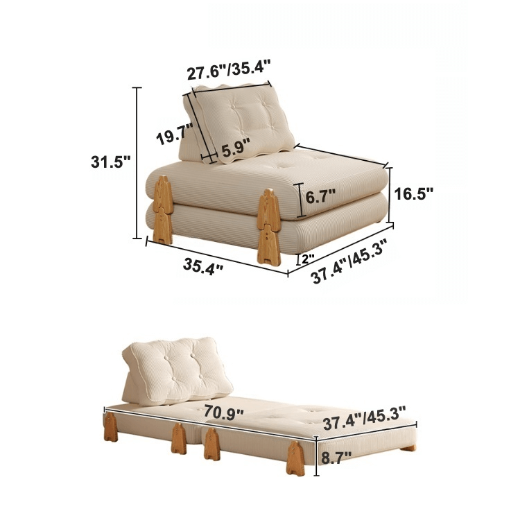 Convertible Wood Frame Floor Sofa Bed With Corduroy Dimensions
