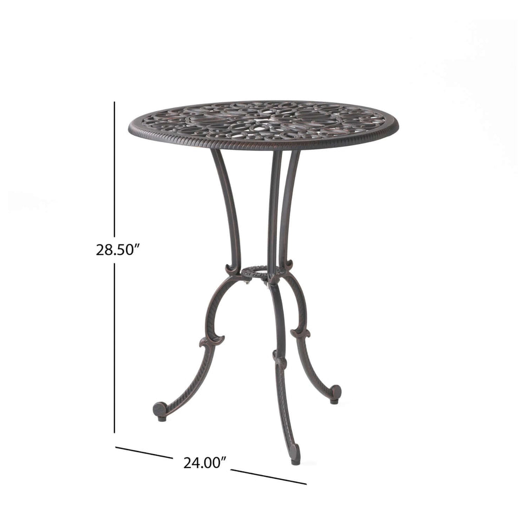Copper Finish Metal 3-Piece Bistro Set with Floral Design
