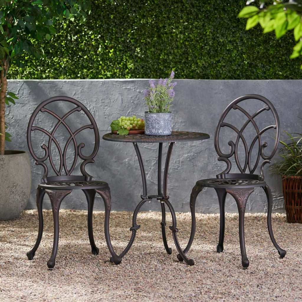 Copper Finish Metal 3-Piece Bistro Set with Floral Design