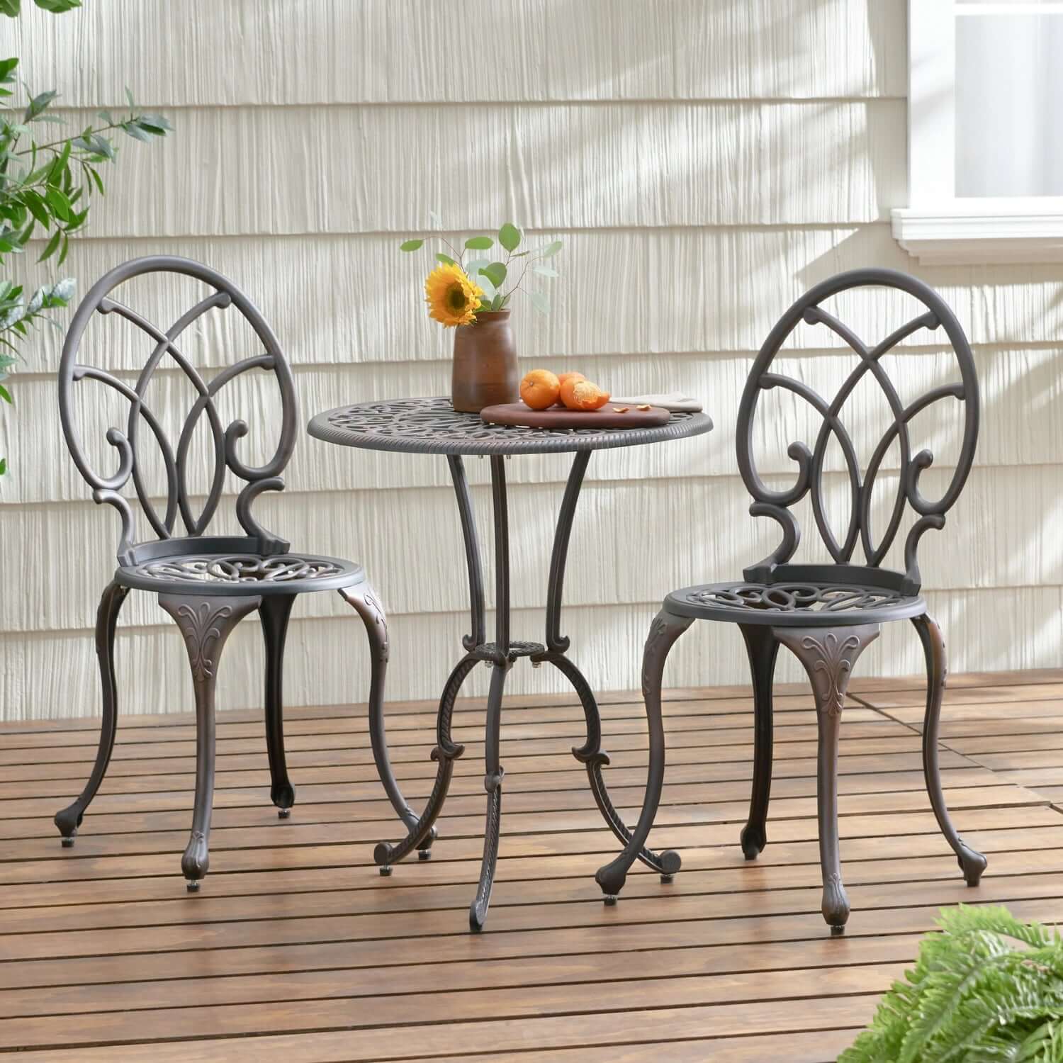 Copper Finish Metal 3-Piece Bistro Set with Floral Design