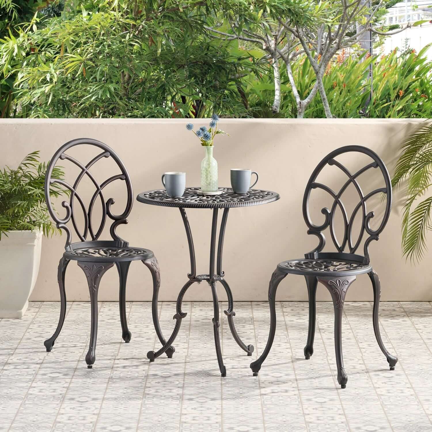 Copper Finish Metal 3-Piece Bistro Set with Floral Design サブ画像