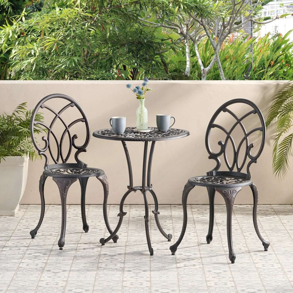 Copper Finish Metal 3-Piece Bistro Set with Floral Design
