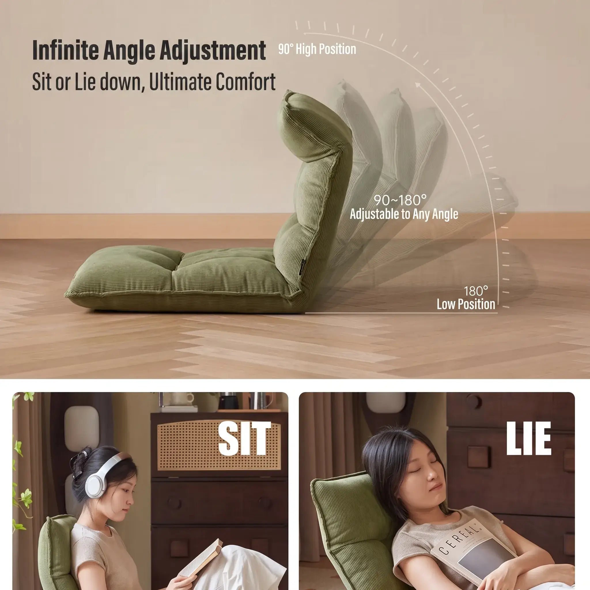 Corduroy Floor Meditation Chair, Foldable Adjustable Lounge Seat