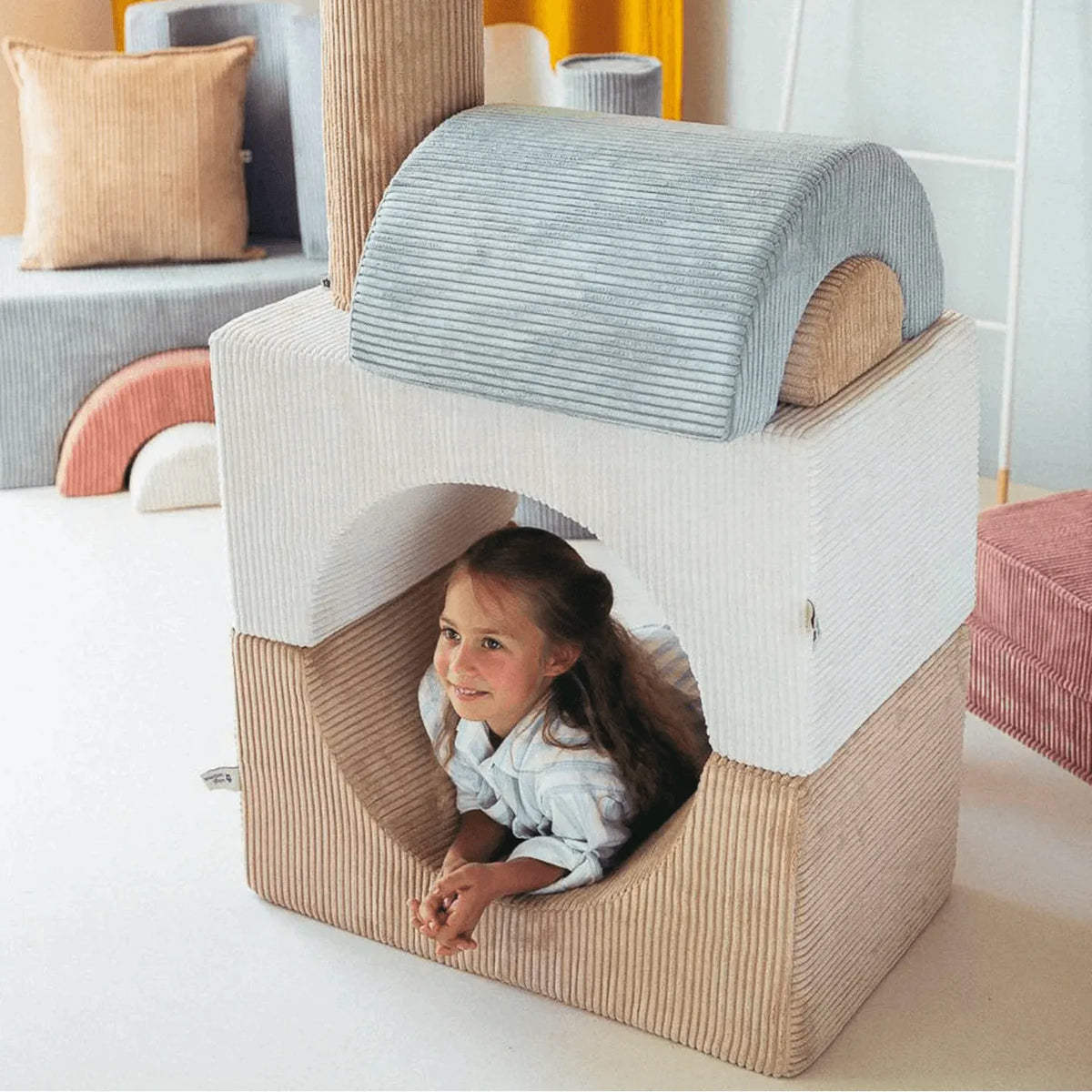 Corduroy Modular Play Sofa with Arch Blocks for Reading and Creative Play