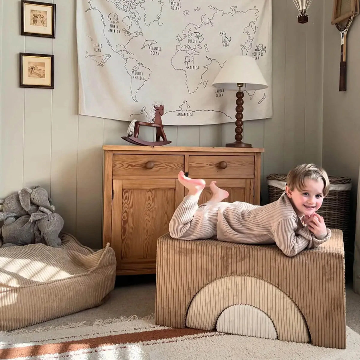 Corduroy Modular Play Sofa with Arch Blocks for Reading and Creative Play