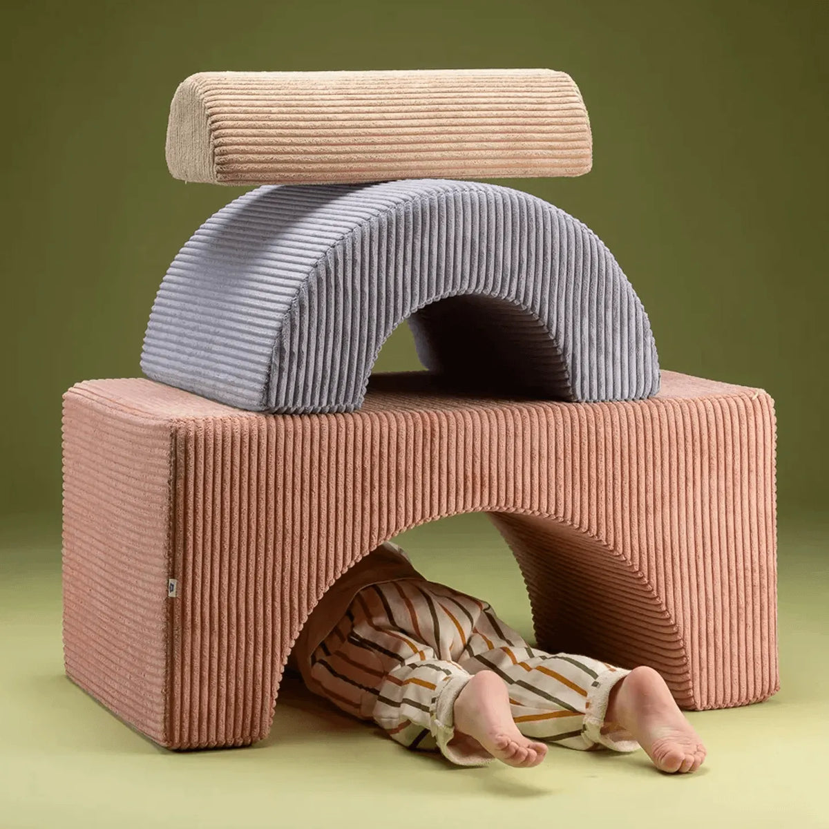 Corduroy Modular Play Sofa with Arch Blocks for Reading and Creative Play