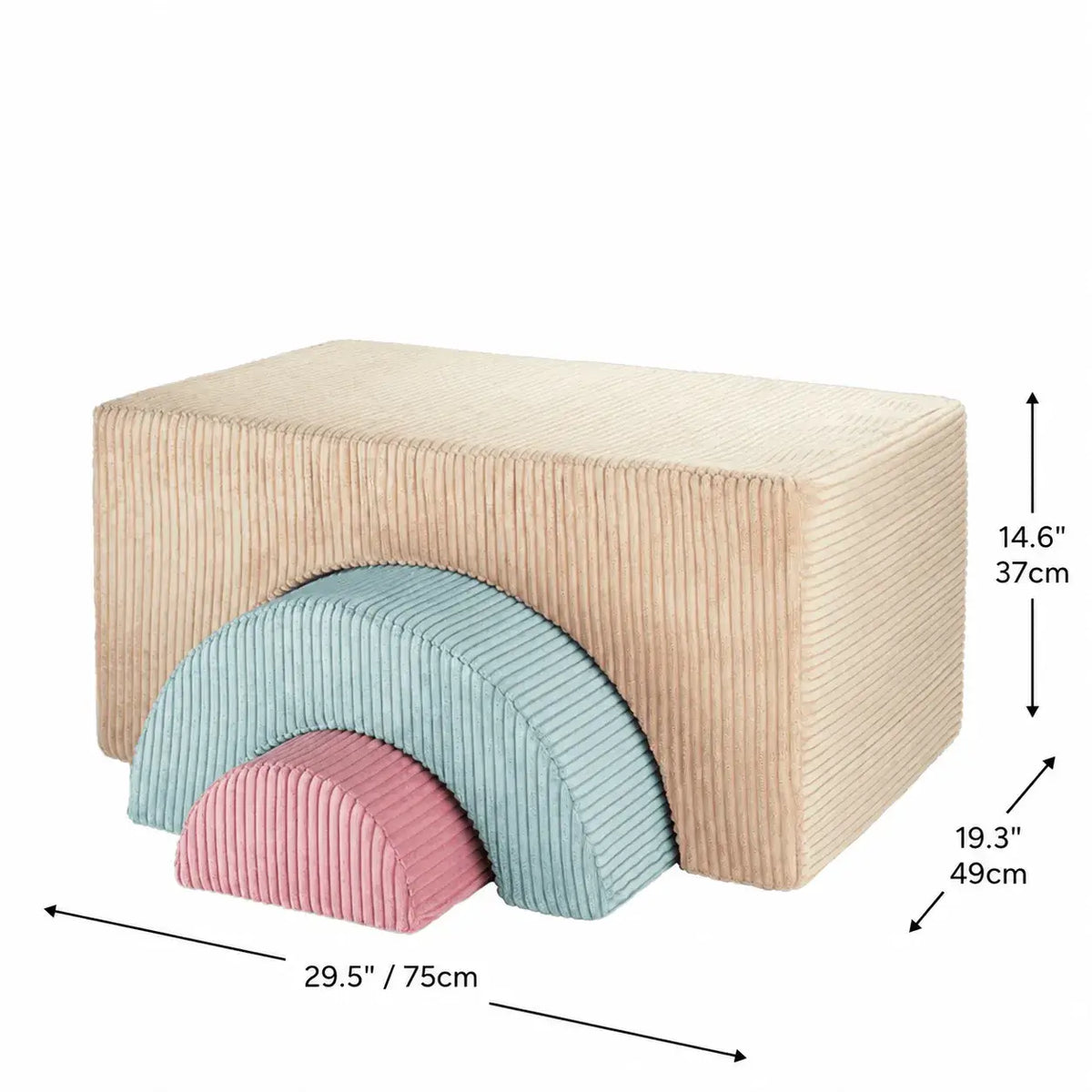 Corduroy Modular Play Sofa with Arch Blocks for Reading and Creative Play Dimensions