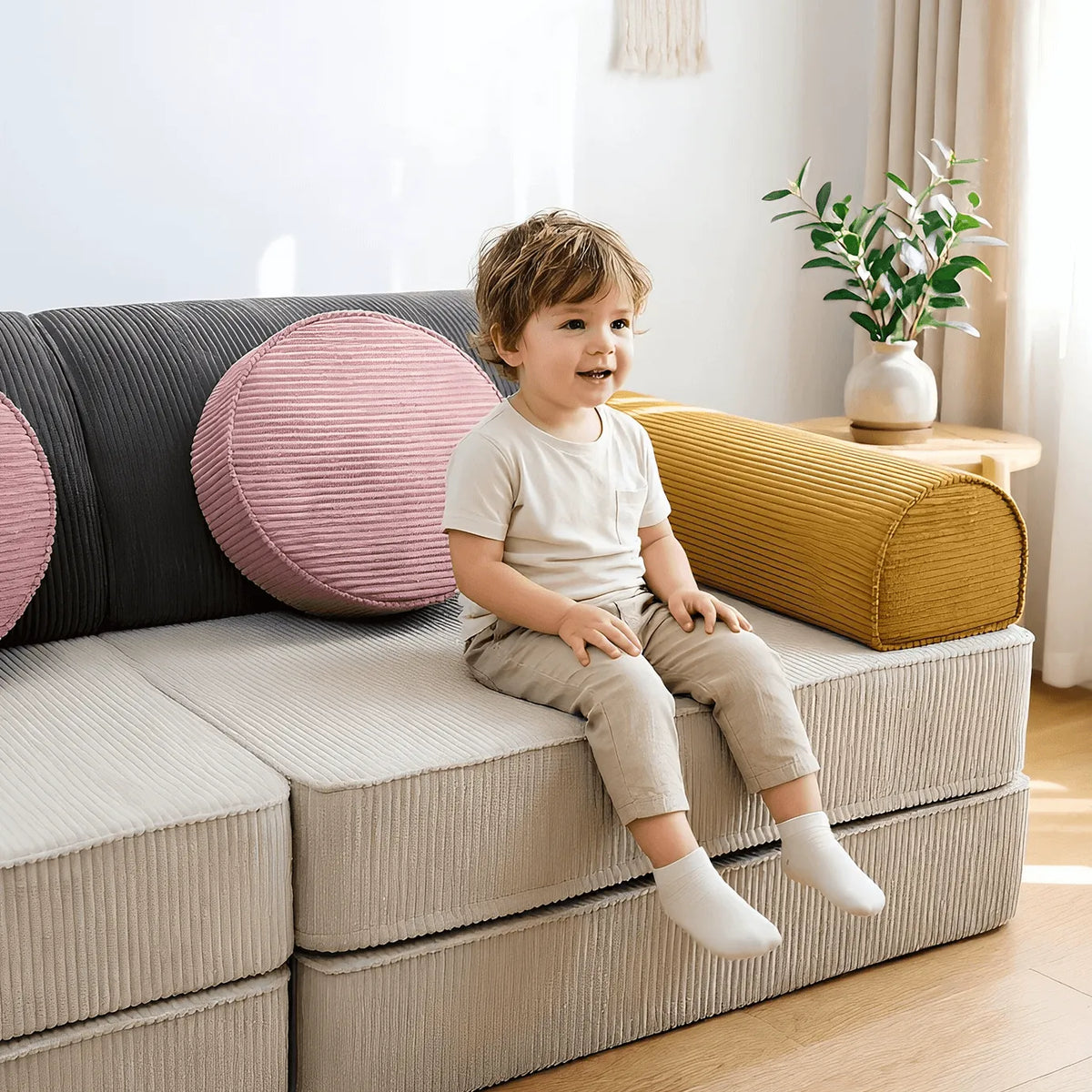 Corduroy Modular Play Sofa With Sculptural Blocks for Cozy Family Corners