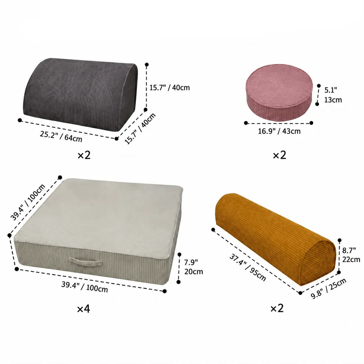 Corduroy Modular Play Sofa With Sculptural Blocks for Cozy Family Corners Dimensions