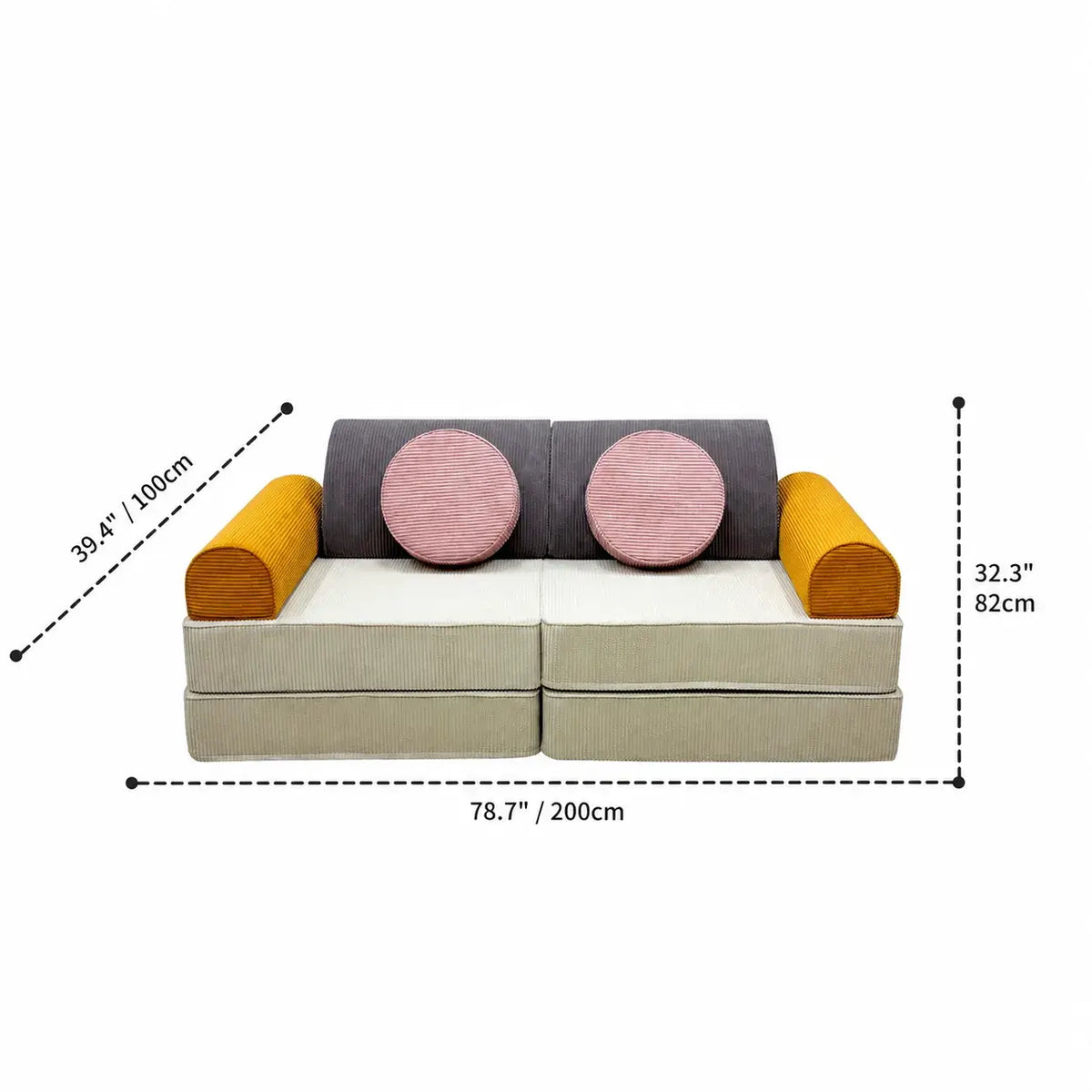 Corduroy Modular Play Sofa With Sculptural Blocks for Cozy Family Corners Dimensions