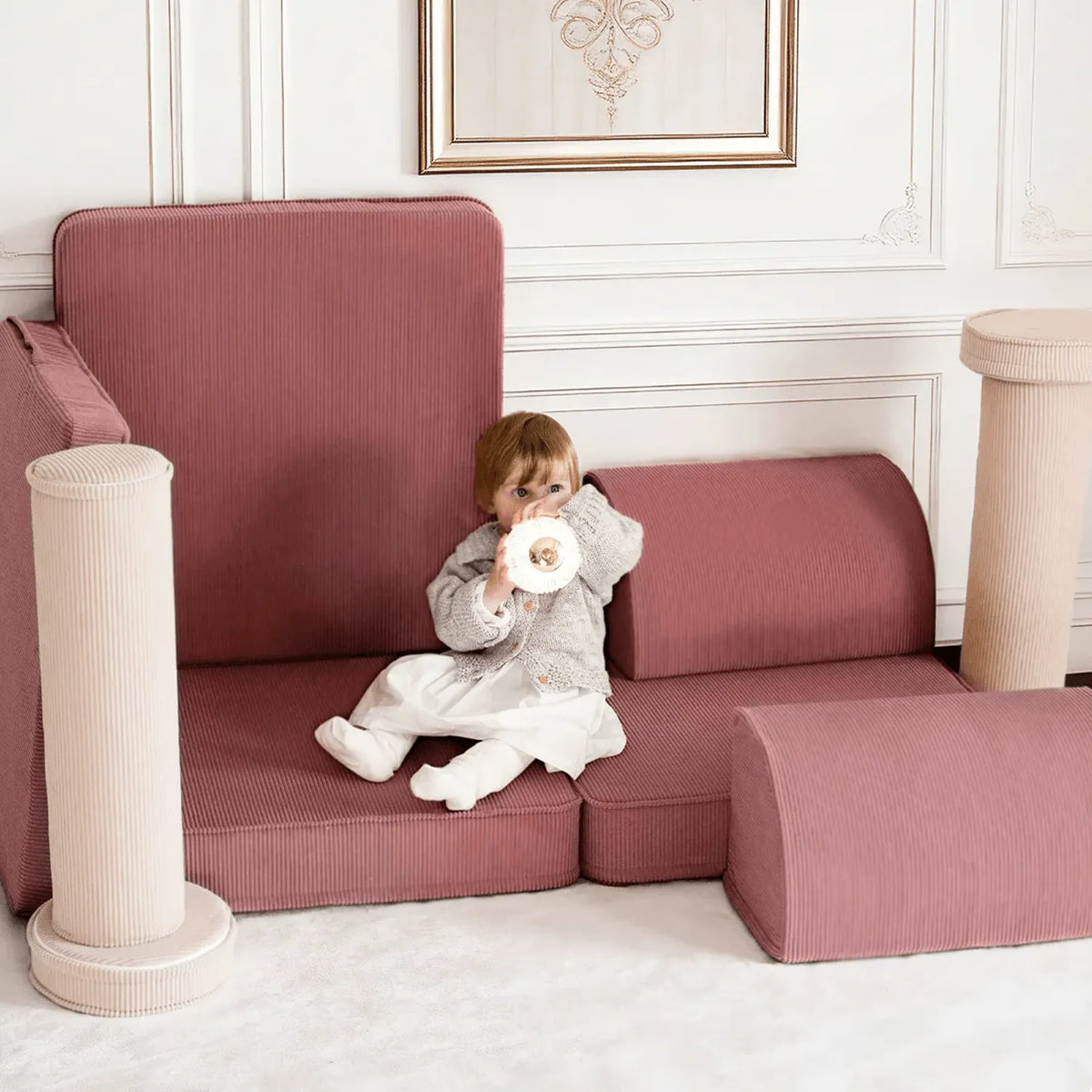 Corduroy Modular Play Sofa with Soft Rounded Blocks and Convertible Layouts