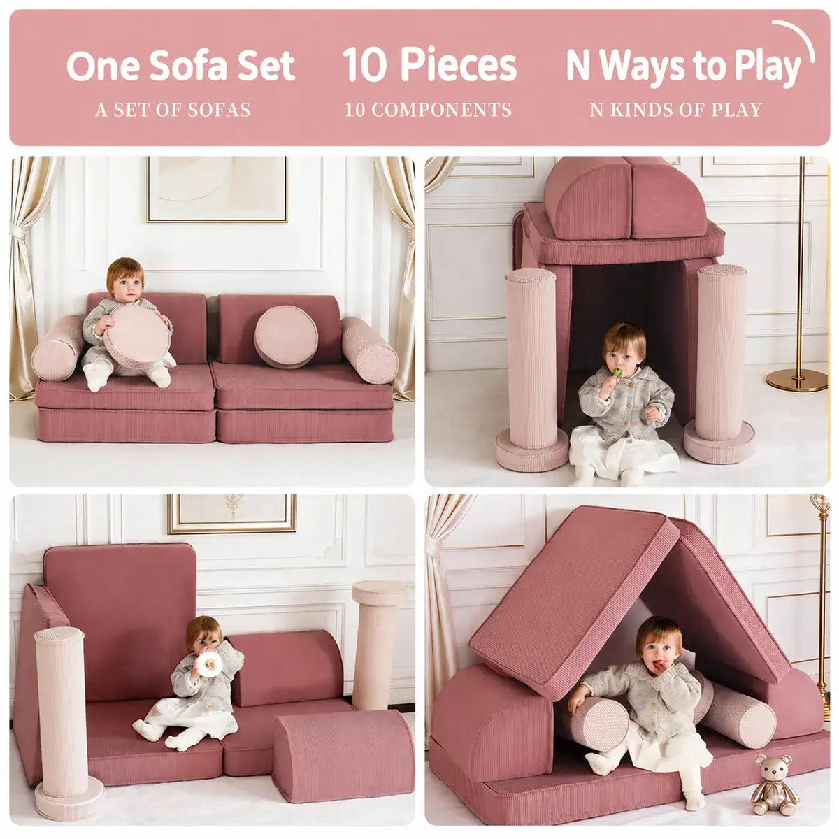 Corduroy Modular Play Sofa with Soft Rounded Blocks and Convertible Layouts