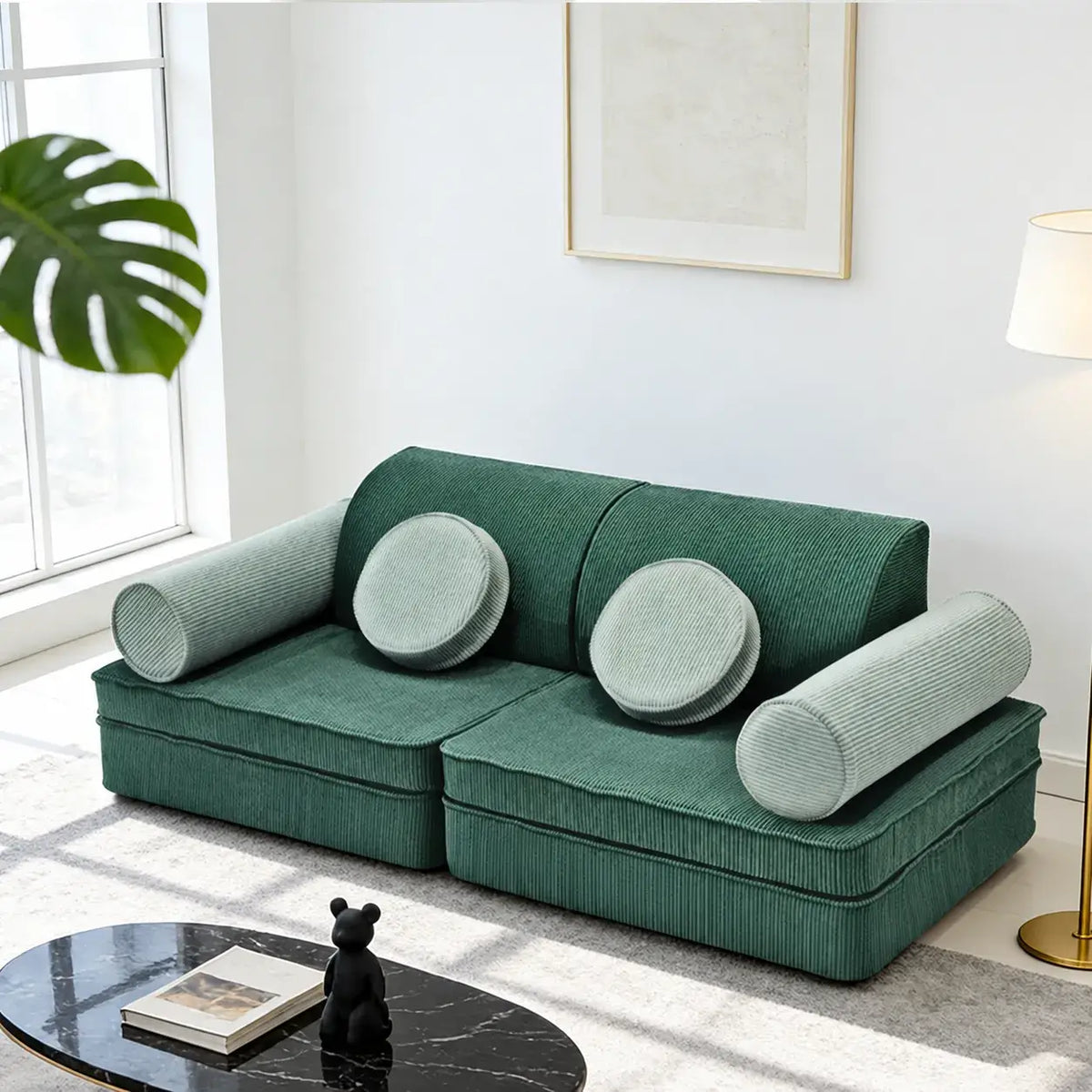 Corduroy Modular Play Sofa with Soft Rounded Blocks and Convertible Layouts