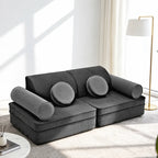 Corduroy Modular Play Sofa with Soft Rounded Blocks and Convertible Layouts