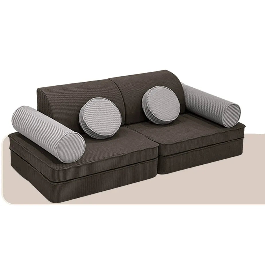 Corduroy Modular Play Sofa with Soft Rounded Blocks and Convertible Layouts
