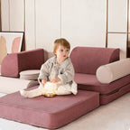 Corduroy Modular Play Sofa with Soft Rounded Blocks and Convertible Layouts